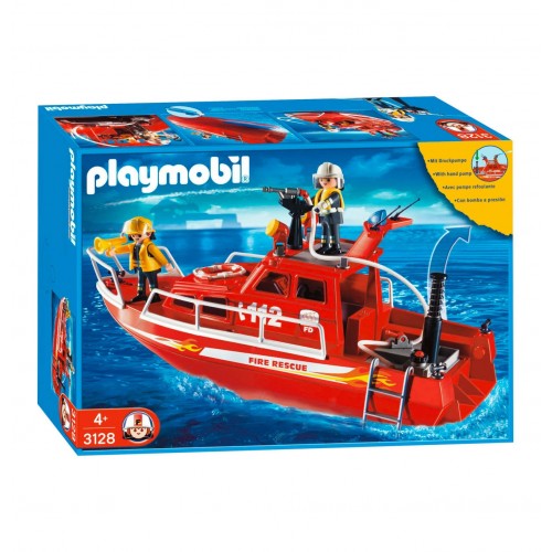 3128 barca soccorso vigili del fuoco con tubo dell'acqua - Playmobil Germania