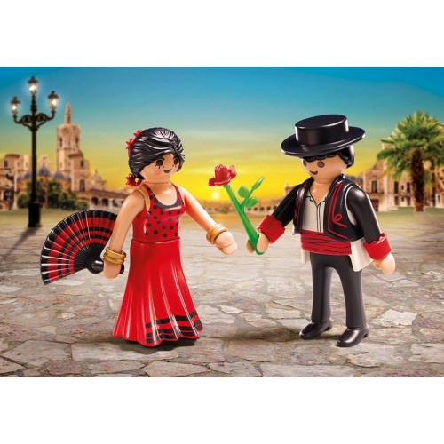 6845 - Pareja Bailadores Flamenco - Rosa y Abanico