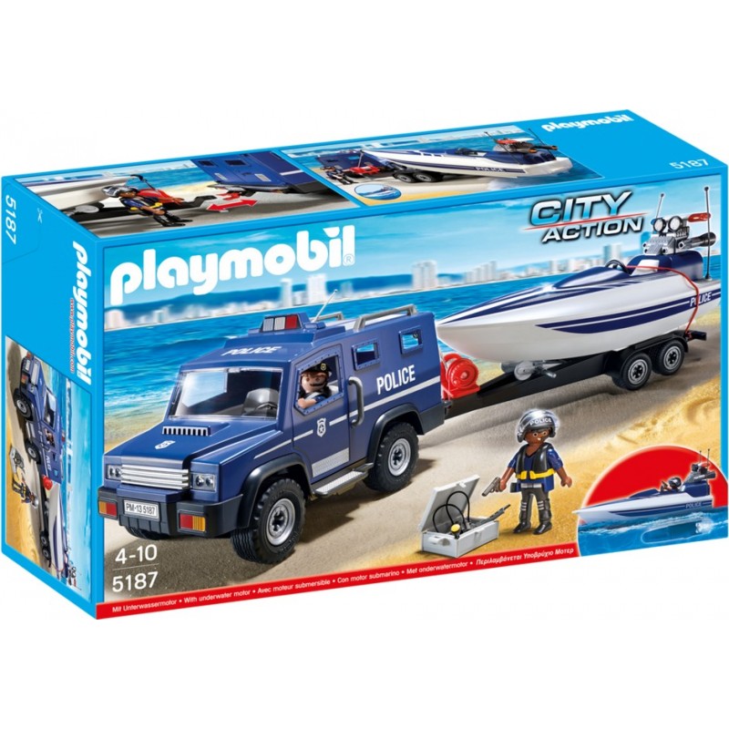 5187 - Coche de Policía con Lancha a Motor - Playmobil - Playmobileros - Tienda  de Playmobil Nuevo y Ocasión