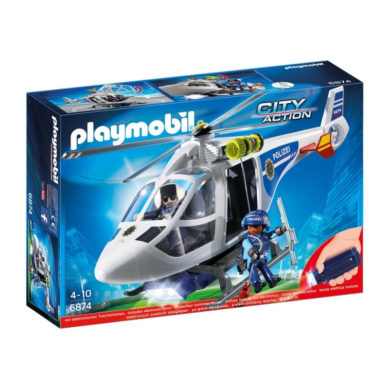 6874 avec projecteur Led (lampe de poche) - hélicoptère de police Playmobil